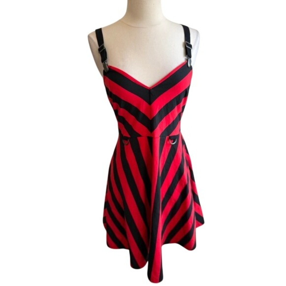 Killstar Red Black Striped Skater Dress Suspender Straps Punk Alt Goth Small